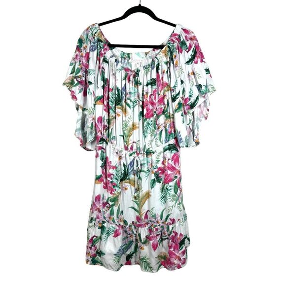 La Blanca Off Shoulder Mini Dress Swimsuit Cover Up Tropical Mystic Palms Medium - Picture 1 of 8